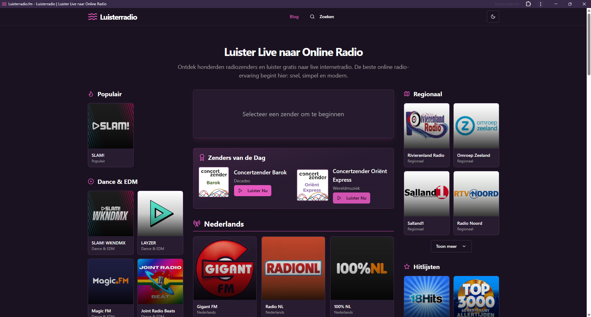 Luisterradio desktop app screenshot