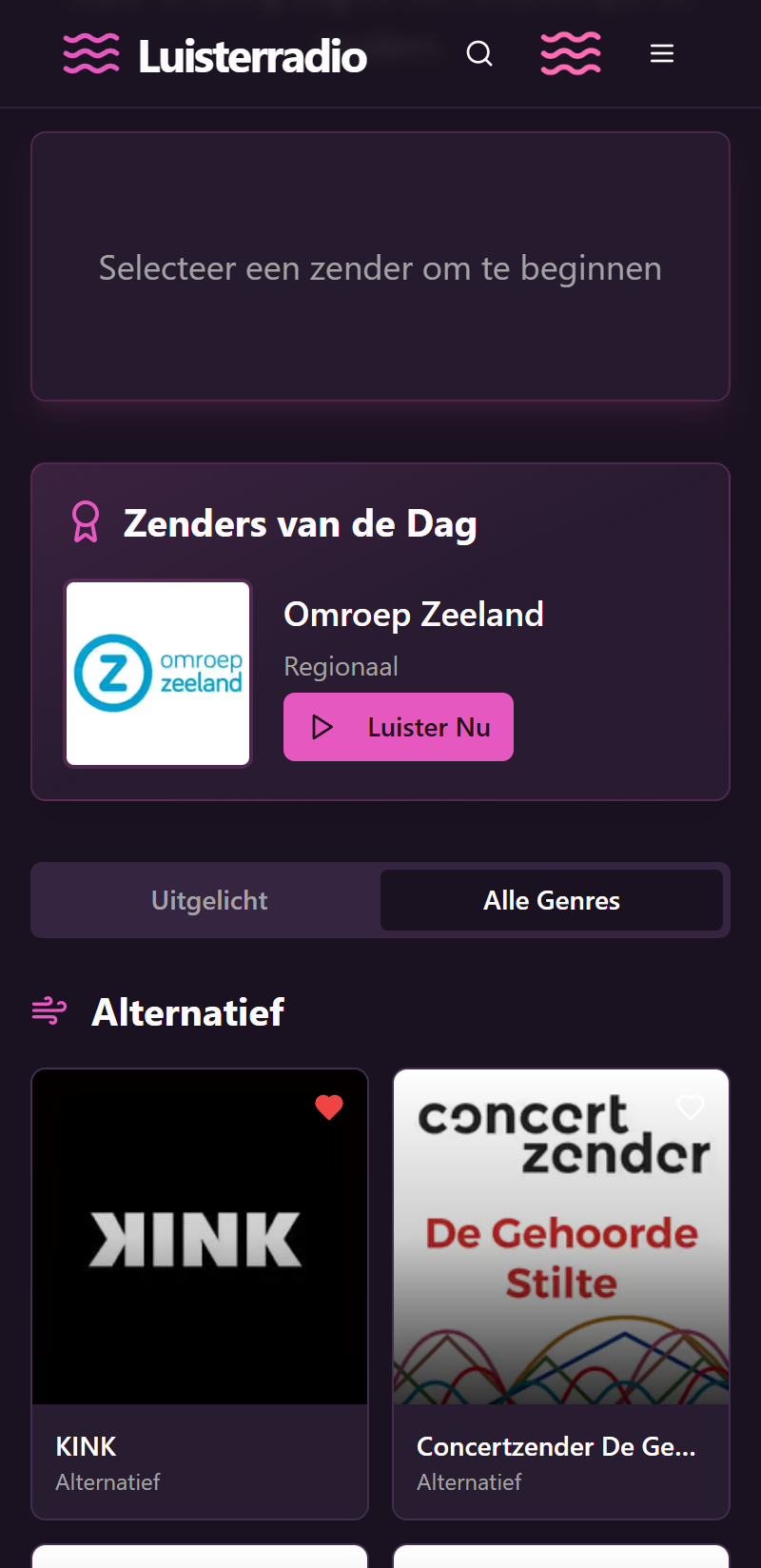 Luisterradio mobile app screenshot